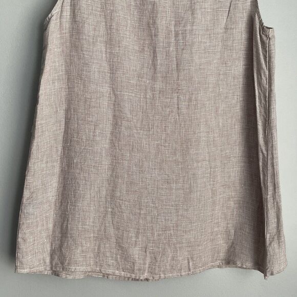 J McLaughlin Theodora Top 100% Linen Medium Tan Houndstooth Sleeveless Preppy - Picture 15 of 15